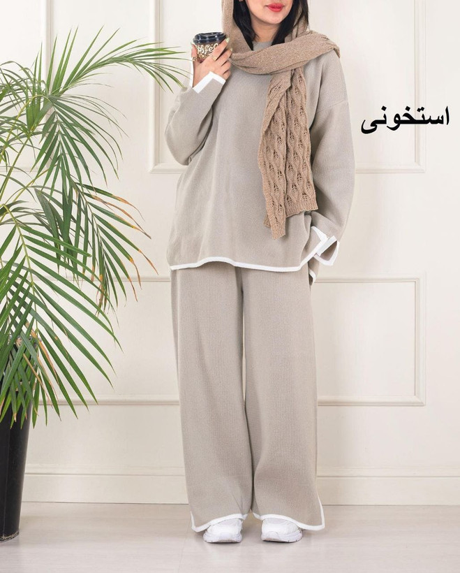 ست بافت بلوز و شلوار اینترسیاهی پایین خط دار سایز 38 تا 48