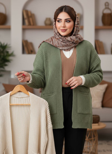 ژاکت بافت دو جیب رنگبندی عالی قواره دار تا سایز ۵۰-۵۲