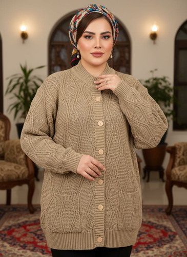 ژاکت بافت طرح لوزی دو جیب