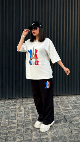 ست فرانسه تیشرت و شلوار گلکسی پنبه