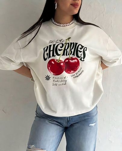تیشرت باکسی نخ پنبه طرح chery